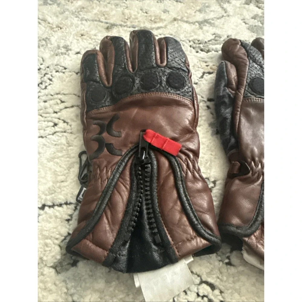Vintage Ronin Hipora Leather Snowboard Gloves Brown Black Y2K Men's Size Small